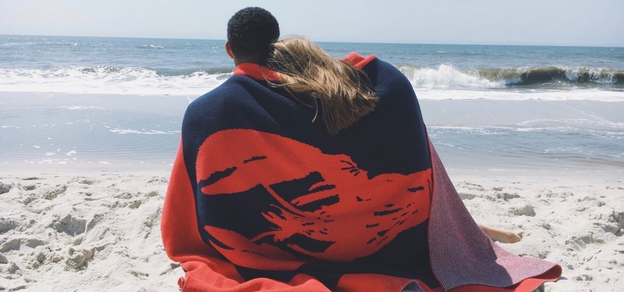 eco friendly lobster blanket on beach