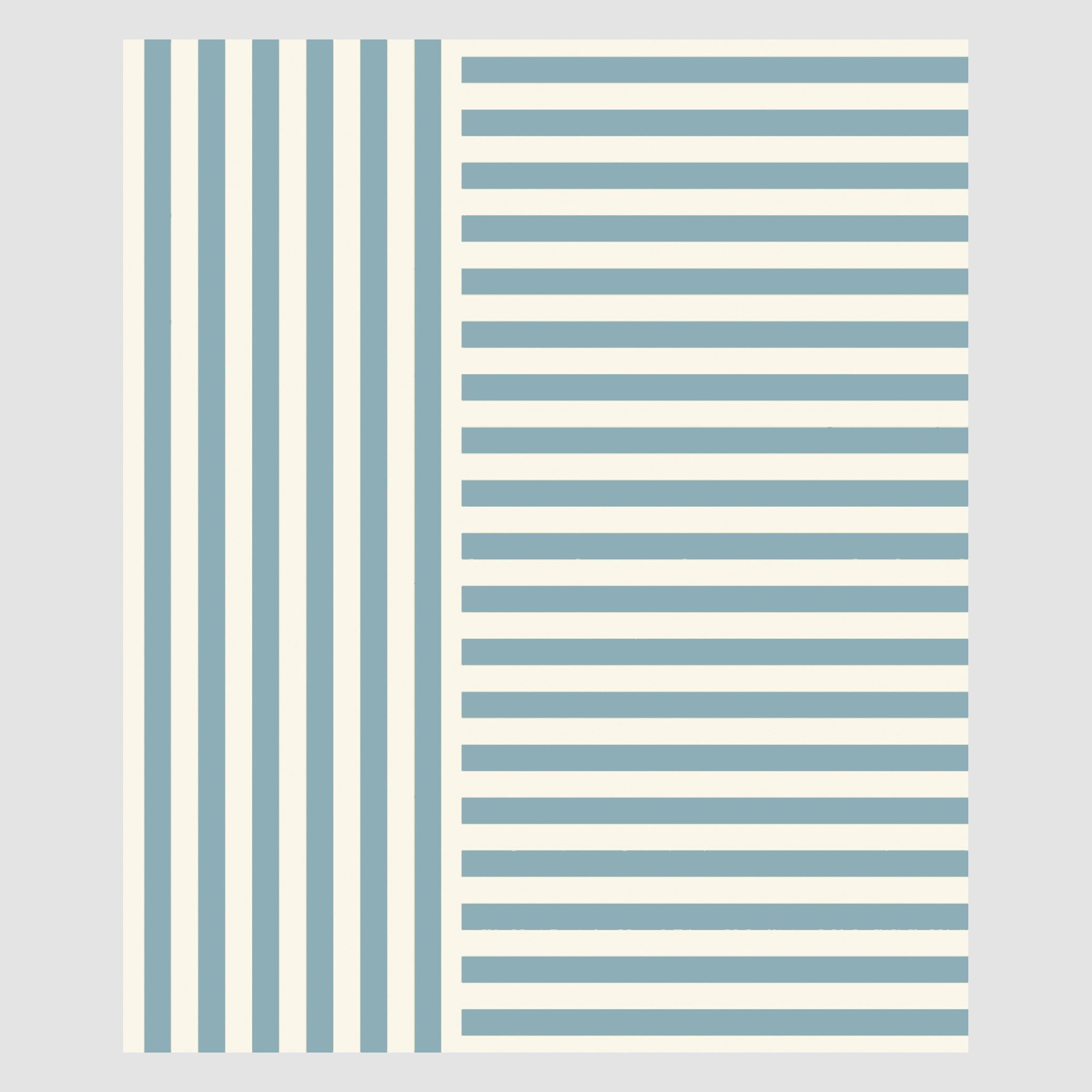 The Coastal Stripes Throw Blanket by in2green features a geometric pattern of vertical and horizontal blue and white stripes, evoking the calming essence of a beach house with its seaside-inspired design.