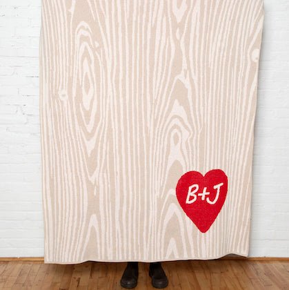 Personalized Woodgrain Heart Throw Blanket CTM - WG